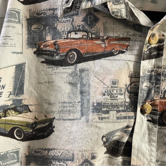CLEARWATER OUTFITTERS Classic Car Themed Large Button Front Short Sleeve Shirt - Picture 5 of 14